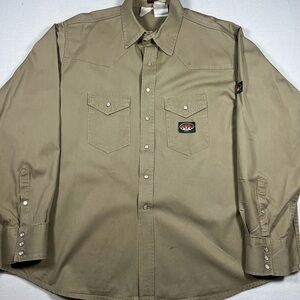 Rasco FR Khaking Long Sleeve Pearl Snap Work Shirt Mens Size 5XL Flame Resistant